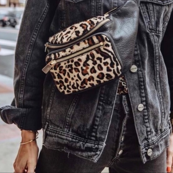 Anine Bing Handbags - Anine Bing Leopard Mickey Belt Bag Black Leather